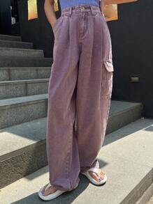 DAZY 蓋式口袋側邊貨物口袋牛仔褲 - 淺灰紫 - 查看 8