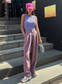 DAZY 蓋式口袋側邊貨物口袋牛仔褲 - 淺灰紫 - 查看 5