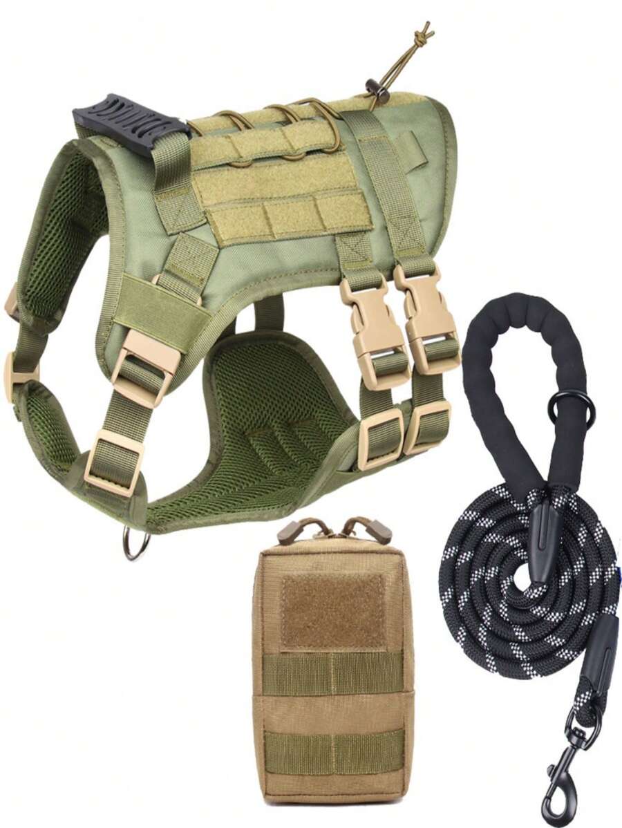 1pc Polyamide Pet Leash & Harness & Bag Set For Dog For Outdoor - Army Green - View 1