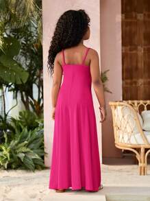 SHEIN Đầm Gái màu trơn Giải trí - Màu Hồng Tươi - Xem 2