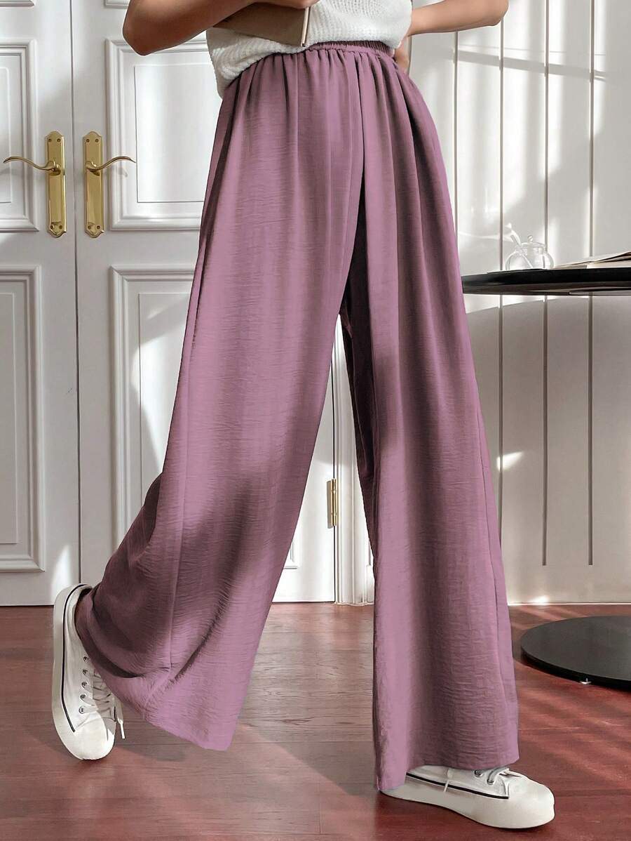 DAZY Solid Wide Leg Trousers - Purple - View 1