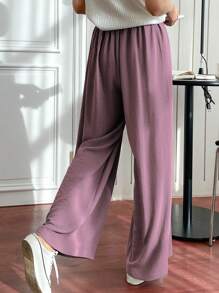 DAZY Solid Wide Leg Trousers - Purple - View 2