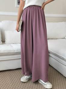 DAZY Solid Wide Leg Trousers - Purple - View 3