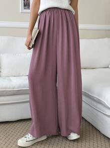 DAZY Solid Wide Leg Trousers - Purple - View 4