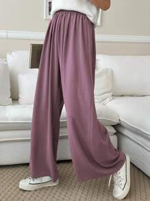 DAZY Solid Wide Leg Trousers - Purple - View 5