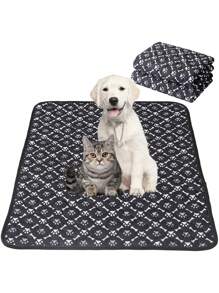 1入組骨和爪子圖案防水和防滑寵物箱墊適用於狗狗和貓適用於睡眠 - 黑色 - 查看 1