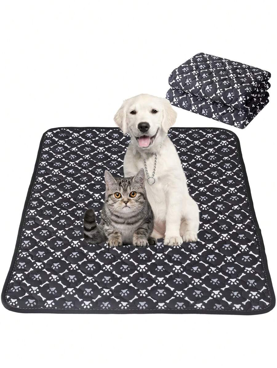 1入組骨和爪子圖案防水和防滑寵物箱墊適用於狗狗和貓適用於睡眠 - 黑色 - 查看 1