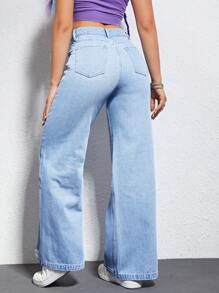 Selenza High Waist Ripped Wide Leg Jeans