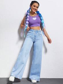 Selenza High Waist Ripped Wide Leg Jeans
