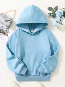 SHEIN Áo nỉ in hình bướm và khẩu hiệu dành cho bé gái tuổi teen - Màu xanh nhạt - Xem 2