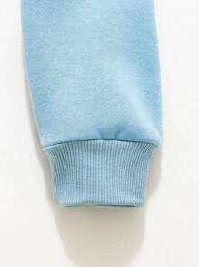 SHEIN Áo nỉ in hình bướm và khẩu hiệu dành cho bé gái tuổi teen - Màu xanh nhạt - Xem 5