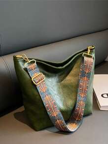 Yogodlns Casual Zipper Shoulder Bag, Retro Style Large Capacity Crossbody Bag For Work & Schoolmatching , Bag, Gifts, Outfit,Perfect For Dress,Wedding Dress,Formal Dresses For Women,Prom Dress, Dress,Birthday Dress, - Olive Green - View 1