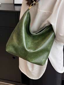 Yogodlns Casual Zipper Shoulder Bag, Retro Style Large Capacity Crossbody Bag For Work & Schoolmatching , Bag, Gifts, Outfit,Perfect For Dress,Wedding Dress,Formal Dresses For Women,Prom Dress, Dress,Birthday Dress, - Olive Green - View 3