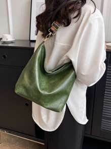 Yogodlns Casual Zipper Shoulder Bag, Retro Style Large Capacity Crossbody Bag For Work & Schoolmatching , Bag, Gifts, Outfit,Perfect For Dress,Wedding Dress,Formal Dresses For Women,Prom Dress, Dress,Birthday Dress, - Olive Green - View 5