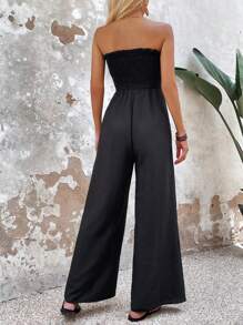 Breezaya Contrast Lace Tube Wide Leg Jumpsuit - Black - View 2