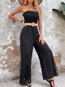 Breezaya Contrast Lace Tube Wide Leg Jumpsuit - Black - View 4