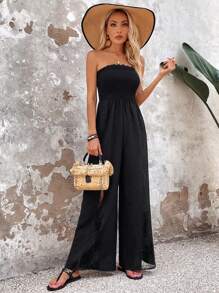 Breezaya Contrast Lace Tube Wide Leg Jumpsuit - Black - View 5