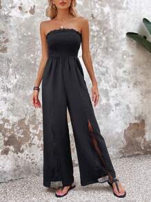 Breezaya Contrast Lace Tube Wide Leg Jumpsuit - Black - View 6