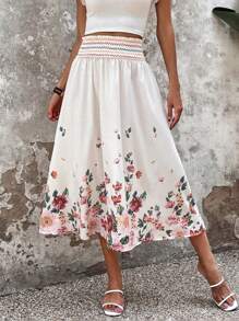 SHEIN VCAY Floral Print Elastic Waist Skirt - Multicolor - View 2