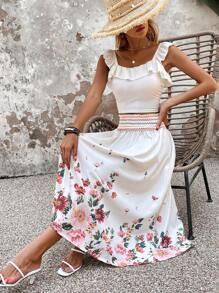 SHEIN VCAY Floral Print Elastic Waist Skirt - Multicolor - View 3