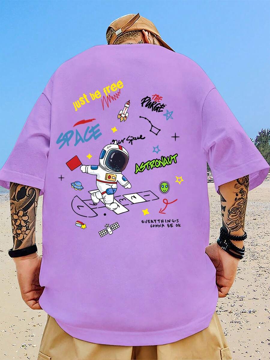 Manfinity Hypemode Men Cartoon & Letter Graphic Tee - Purple - View 1