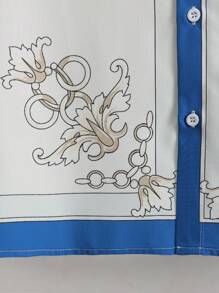 Manfinity RSRT Áo sơ mi nam in hoa tương phản không có áo thun, tay áo ngắn có nút lên khối màu đồ họa Áo sơ mi đi biển đi nghỉ - trắng - Xem 3