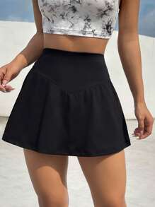 SHEIN EZwear 高腰手機口袋細節裙裤 - 黑色 - 查看 5