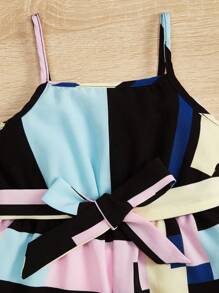 SHEIN Baby Colourblock Belted Cami Romper - Multicolor - View 3