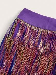 SHEIN ICON Trang phục mùa hè mùa xuân Lễ hội âm nhạc & Trang phục dự tiệc Váy nhiều mảnh tua rua hai tông màu dành cho nữ - Nhiều màu - Xem 4
