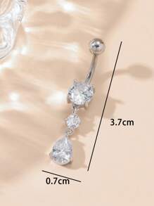 方晶鋯石水滴裝飾臍環 - 銀色 - 查看 3