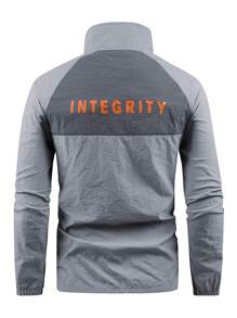 SHEIN Fitness Men Letter Graphic Zip Up Sports Jacket - Grey - View 2