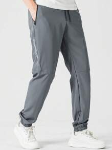 Manfinity Sport Corelite Men Letter Graphic Drawstring Waist Slant Pocket Sports Trousers - Grey - View 4