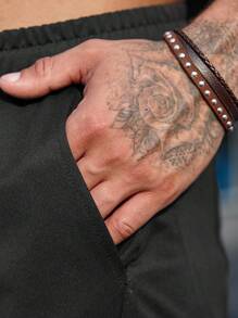 Manfinity Fitness Shorts deportivos para gimnasio para hombre con bolsillos inclinados y cintura elástica con cordón - Negro - Ver 6