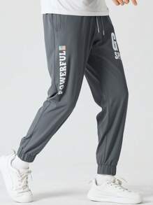 Manfinity Sport Corelite Men Letter Graphic Drawstring Waist Sports Trousers - Dark Grey - View 1