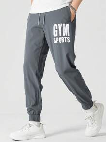 Manfinity Sport Corelite Men Letter Graphic Drawstring Waist Sports Trousers - Dark Grey - View 4