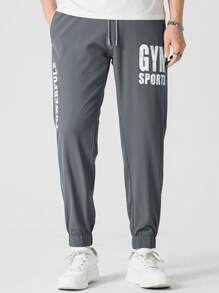 Manfinity Sport Corelite Men Letter Graphic Drawstring Waist Sports Trousers - Dark Grey - View 5