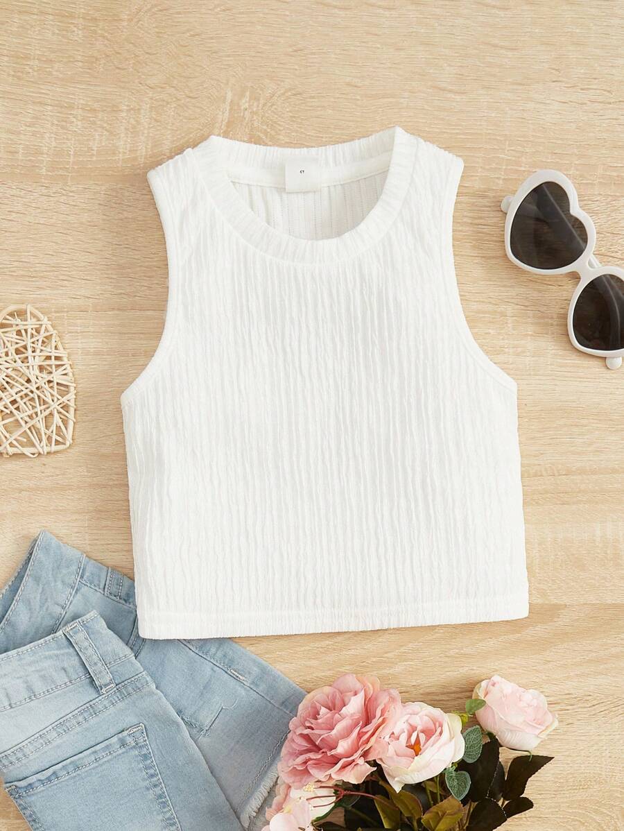 SHEIN Solid Color Casual Tank Top For Young Girls - White - View 1
