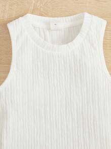 SHEIN Solid Color Casual Tank Top For Young Girls - White - View 3