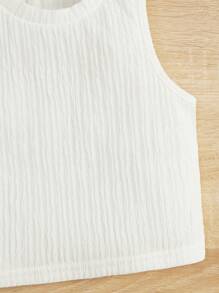 SHEIN Solid Color Casual Tank Top For Young Girls - White - View 4