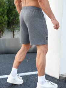 Running Men Letter Graphic Drawstring Waist Zip Pocket Sports Shorts Sweat Pants - Dark Grey - View 6
