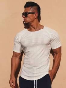 SHEIN Daily&Casual Hombres Camiseta deportiva unicolor de manga raglán - Blanco - Ver 1