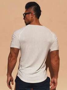 SHEIN Daily&Casual Hombres Camiseta deportiva unicolor de manga raglán - Blanco - Ver 2