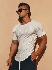 SHEIN Daily&Casual Hombres Camiseta deportiva unicolor de manga raglán - Blanco - Ver 3