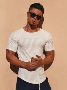 SHEIN Daily&Casual Hombres Camiseta deportiva unicolor de manga raglán - Blanco - Ver 4