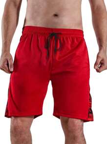 Fitness Men Geo Graphic Drawstring Waist Sports Shorts Sweat Pants - Red - View 1