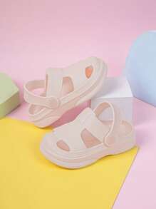 Girls Multi-way Wear Letter Patched Litchi Guốc dập nổi cho bãi biển - Hồng - Xem 1