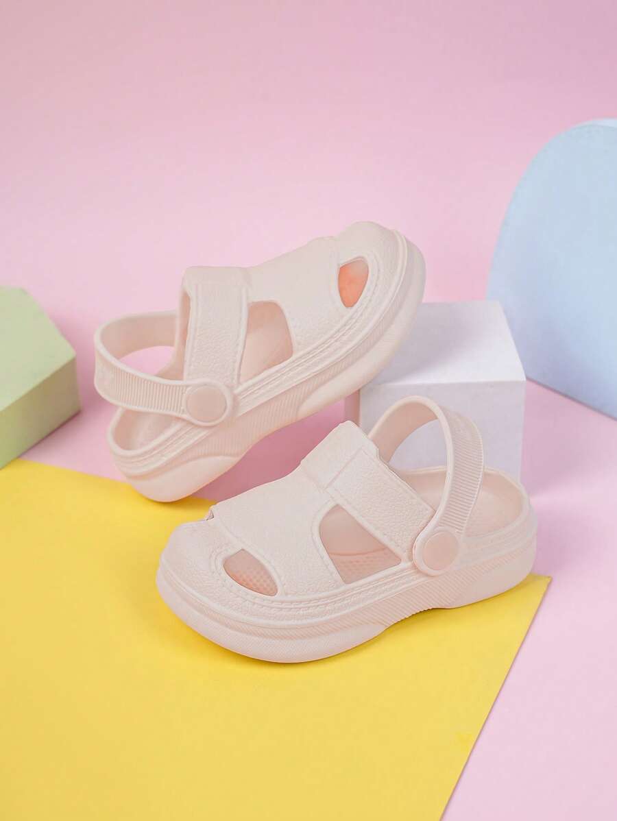 Girls Multi-way Wear Letter Patched Litchi Guốc dập nổi cho bãi biển - Hồng - Xem 1