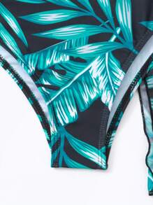 SHEIN Swim Conjunto de bikini de 3 piezas con estampado tropical, sujetador con relleno y kimono, para playa de verano