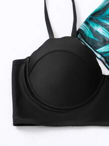 SHEIN Swim Conjunto de bikini de 3 piezas con estampado tropical, sujetador con relleno y kimono, para playa de verano