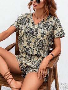 SHEIN LUNE 滿版印花T恤和短褲 - 彩色 - 查看 6